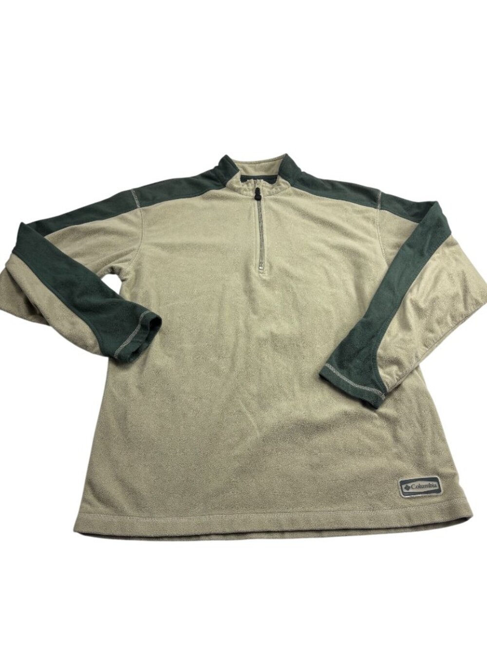 Columbia Mens 1/4 Zip Fleece Pullover Beige & Green Size M